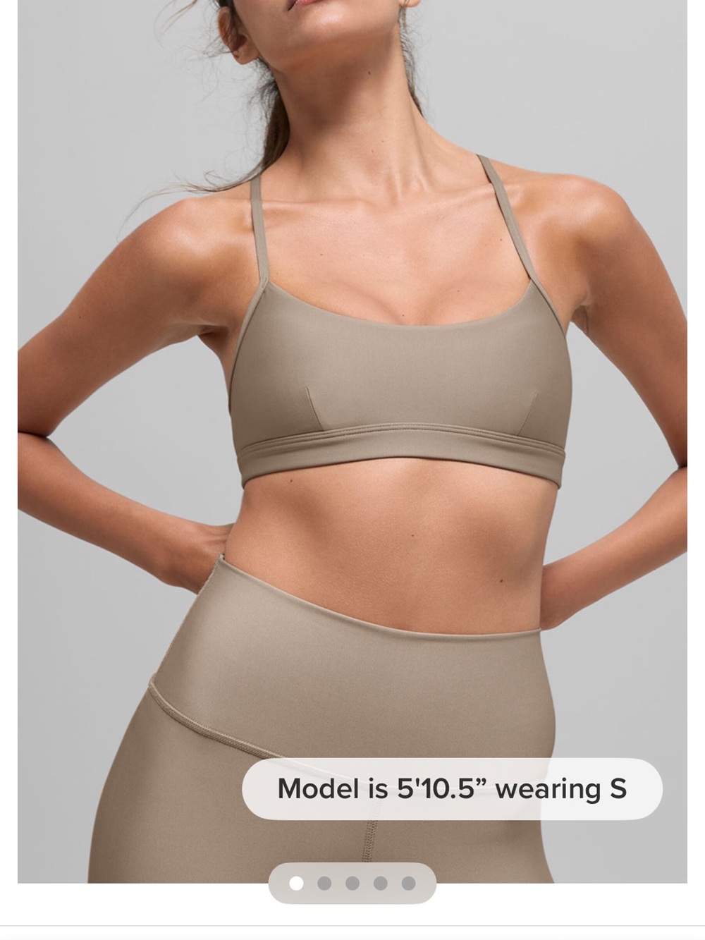 ALO Airlift Yoga Brown Leggings with Taupe Sports Bra and White Headband - Picture 5 of 7